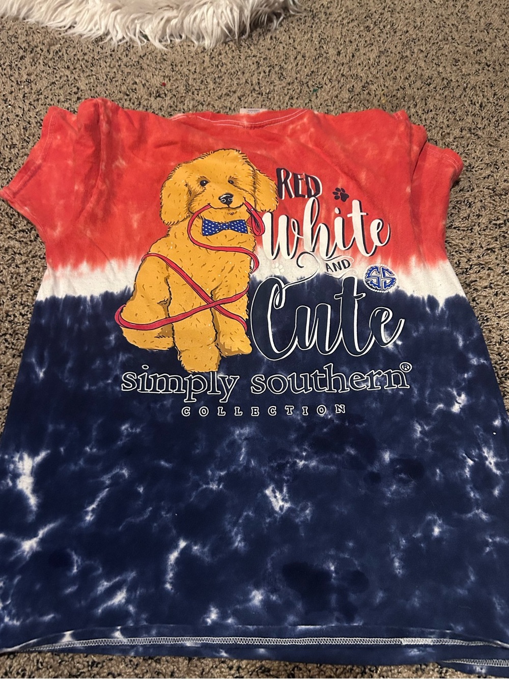 Simply southern tie dye red white blue dog Size M